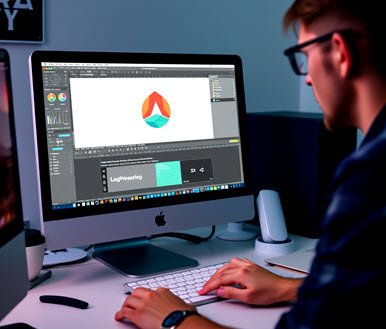 Graphics designer, creating a logo.