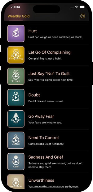 Wealthy Gold App - menu list
