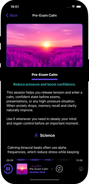 Wealthy Binaural app - pre-exam session