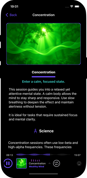 Wealthy Binaural app - concentration session.