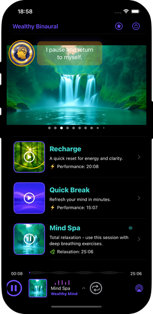 Wealthy Binaural app main menu