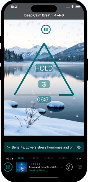 Wealthy Breath App - deep calm breathing 4-4-6 pattern.
