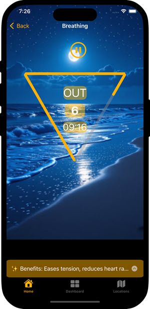 Wealthy Mind app - breathing module animation for 4-7-8 pattern