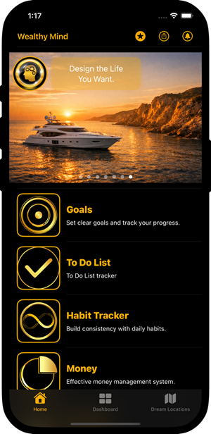 Wealthy Mind app main menu