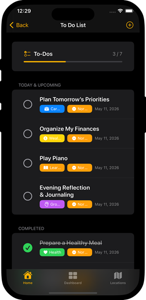 Wealthy Mind app - tod list module
